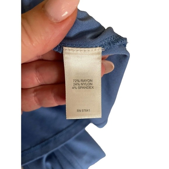 J Jill Button Front Blouse Roll Tab Sleeves Small Blue Collared Long Stretchy - Picture 9 of 9